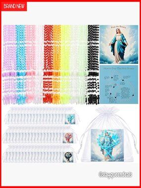 Plastic Rosary Cross Necklace Set with Prayer Cards and Bags